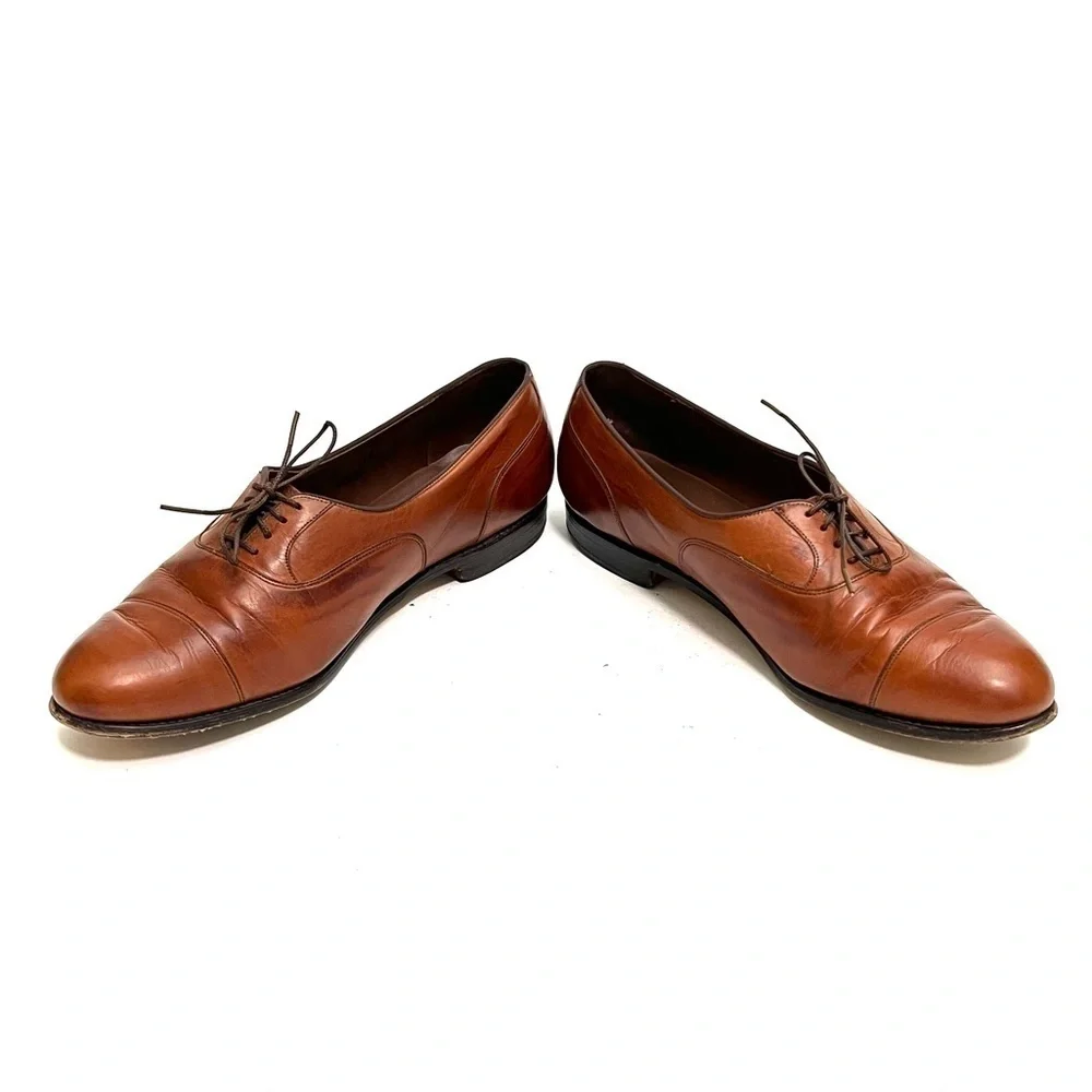 Vintage 1990s men’s cognac leather lace up Oxford shoes